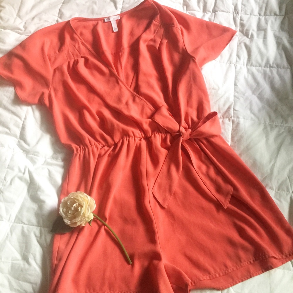 Coral/Orange Leith Nordstrom Tie Wrap Romper